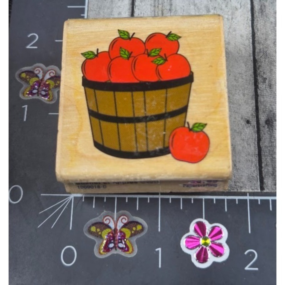 Stampabilities Bushel Of Apples Basket Barrel Rubber Stamp Wood #C69